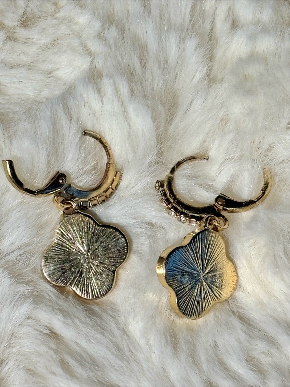 14K Gold Plated White Clover Crystal Drop Earrings - Picture 6 of 8